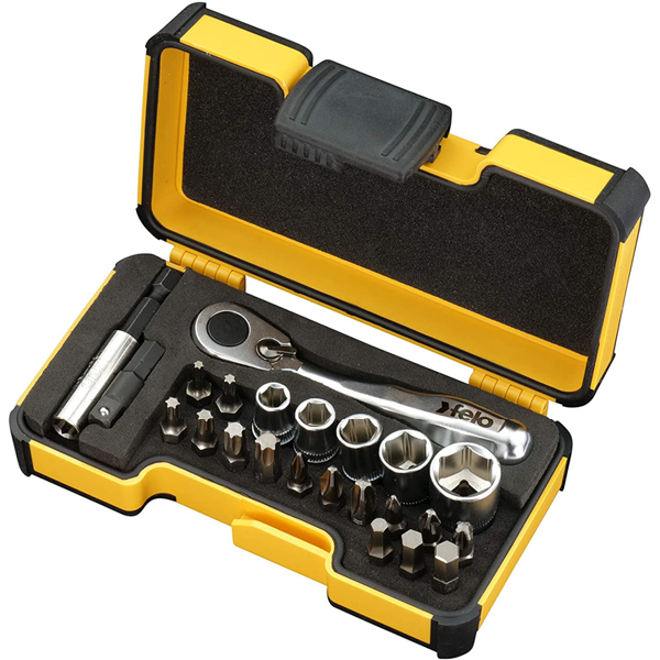 Werkzeugsatz XS 23 mit Miniratsche 1/4", Steckschlüsseleinsätzen und Zubehör, 23-tlg.